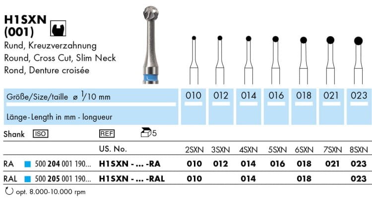Wiertło różyczka H1SXN-RAL (niebieski pasek) cienka szyjka na długim trzonku z węglika spiekanego (tabela).webp