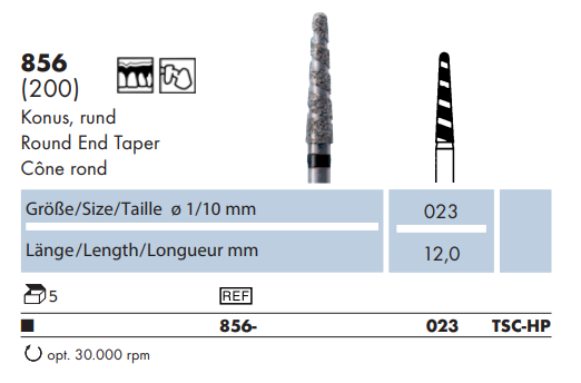 Frez diamentowy 856 TURBO zaokrąglony stożek na prostnicę (tabela).png
